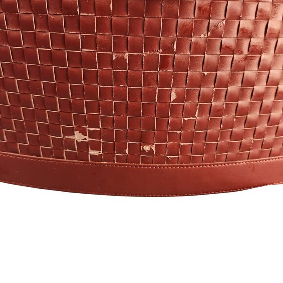 Woven Faux Leather and Wood Basket With Handle - Rectangular Design Deep Red Col - Picture 12 of 14